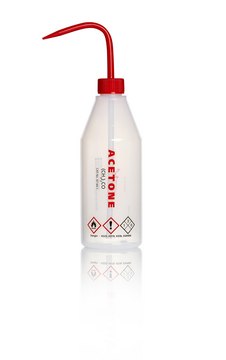 Azlon&nbsp;Pre-Labelled Narrow Neck Wash Bottles with jet-tip aperture label, Acetone, capacity 500&#160;mL, low-density polyethylene bottle