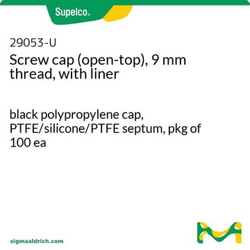 带衬垫的螺纹盖（9mm 螺纹） black polypropylene cap, PTFE/silicone/PTFE septum, pkg of 100&#160;ea