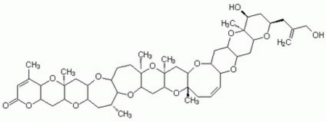 Brevetoxin PbTx-3, Ptychodiscus brevis Lipid-soluble polyether marine toxin produced by the red tide dinoflagellate, Ptychodiscus brevis, found along the Gulf Coast of Florida.