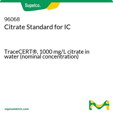 柠檬酸标准液，用于离子色谱分析 TraceCERT&#174;, 1000&#160;mg/L citrate in water (nominal concentration)