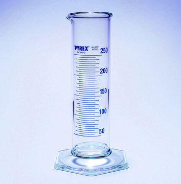 Pyrex&#174; Measuring cylinder, class B, squat form, heavy duty rim, blue graduations 10&#160;mL