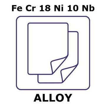 Stainless steel - AISI 347 foil, Fe/Cr18%/Ni 10%/Nb, thickness 0.05&#160;mm, size 25 × 25&#160;mm, temper annealed