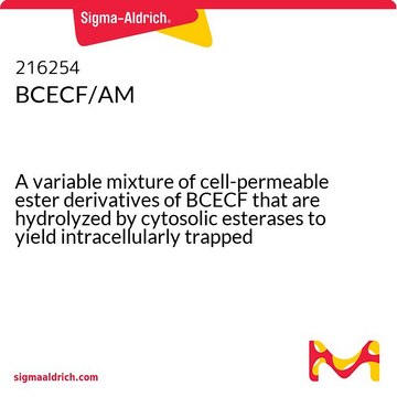 BCECF/AM A variable mixture of cell-permeable ester derivatives of BCECF that are hydrolyzed by cytosolic esterases to yield intracellularly trapped indicator BCECF.