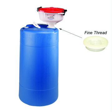 Waste solvent funnels for container cap. 15 - 55 gal, includes adapter, 2&#160;in. NPT, separate fine-thread screw cap