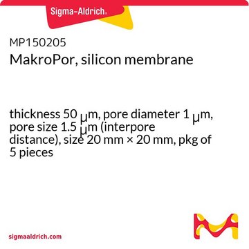 MakroPor, silicon membrane thickness 50&#160;&#956;m, pore diameter 1&#160;&#956;m, pore size 1.5&#160;&#956;m (interpore distance), size 20&#160;mm × 20&#160;mm, pkg of 5&#160;pieces