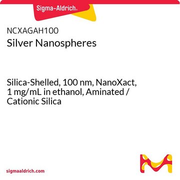 Silver Nanospheres Silica-Shelled, 100&#160;nm, NanoXact, 1&#160;mg/mL in ethanol, Aminated / Cationic Silica