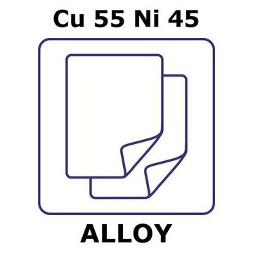 Constantan- resistance alloy foil, Cu 55%/Ni 45%, thickness 0.005&#160;mm, size 25 × 25&#160;mm, temper as rolled