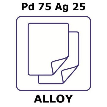 Palladium/Silver foil, Pd 75%/Ag 25%, thickness 0.01&#160;mm, size 50 × 50&#160;mm