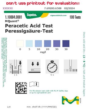 Peracetic Acid Test colorimetric, 5-50&#160;mg/L (peracetic acid), MQuant&#174;, for use with MQuant&#174; StripScan App