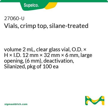 经硅烷化处理钳口样品瓶 volume 2&#160;mL, clear glass vial, O.D. × H × I.D. 12&#160;mm × 32&#160;mm × 6&#160;mm, large opening, (6&nbsp;mm), deactivation, Silanized, pkg of 100&#160;ea