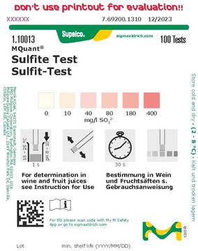 亚硫酸盐测试 colorimetric, 10-400&#160;mg/L (SO32-), for use with MQuant&#174; StripScan App, MQuant&#174;