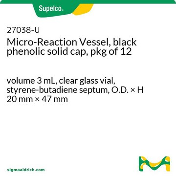 Micro-Reaction Vessel, black phenolic solid cap, pkg of 12 volume 3&#160;mL, clear glass vial, styrene-butadiene septum, O.D. × H 20&#160;mm × 47&#160;mm