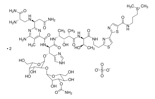 Bleomycin Sulfate, Streptomyces verticillus Mixture of cytotoxic glycopeptides that inhibits DNA synthesis by reacting with DNA and causing strand scission.