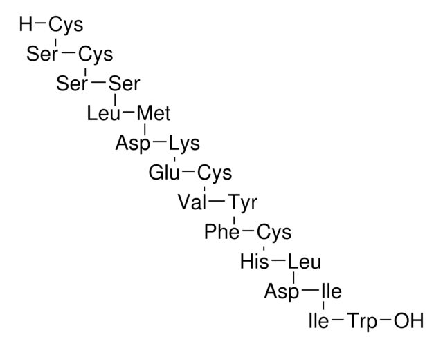 内皮素1，人和猪 Endothelin 1, Human and Porcine, CAS 117399-94-7, is a 21-amino acid polypeptide with potent vasoconstrictive action. Activates phospholipase C in fibroblasts expressing ETA receptors.