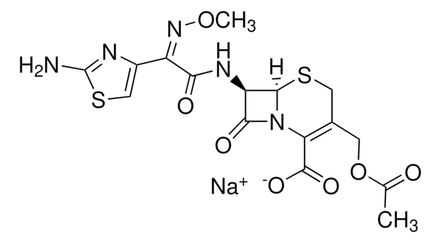 Cefotaxime sodium salt Potent &#946;-lactamase-resistant antibiotic of cephalosporin class. Active against Gram-positive and Gram-negative organisms, including Gram-negative anaerobes. Inhibits cell wall synthesis.