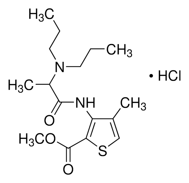 Methyl 3-[[(2RS)-2-(dipropylamino)propanoyl]-amino]-4-methylthiophene-2-carboxylate hydrochloride certified reference material, TraceCERT&#174;, Manufactured by: Sigma-Aldrich Production GmbH, Switzerland