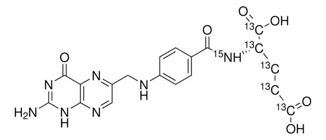 Folic acid-13C5,15N solution 100&#160;&#956;g/mL (Methanol with 0.1 N NaOH), certified reference material, ampule of 1&#160;mL, Cerilliant&#174;